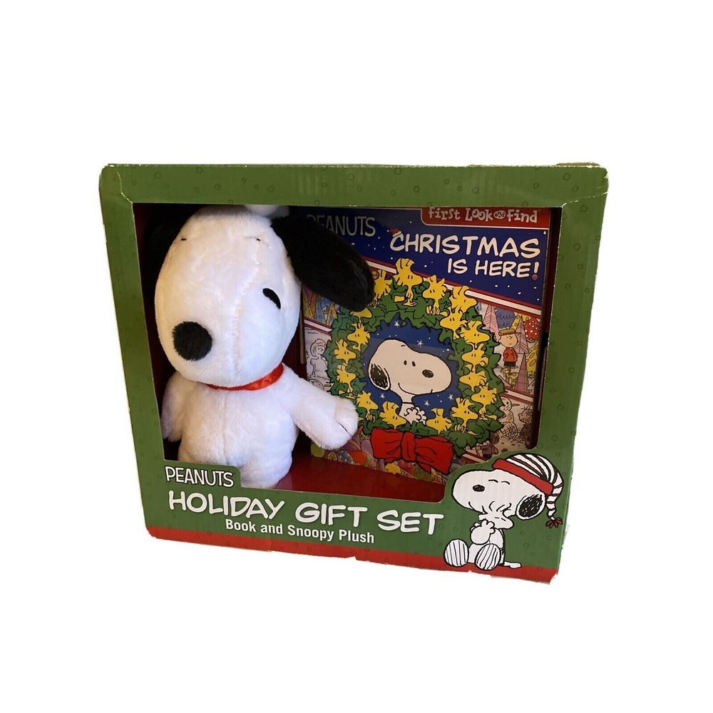 Peanuts Holiday Gift Set Snoopy Plush and Christmas Is Here Look and Find Book